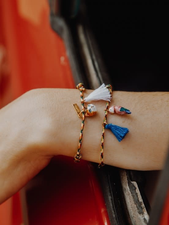 Pink Parrot Pom Charm Bracelet