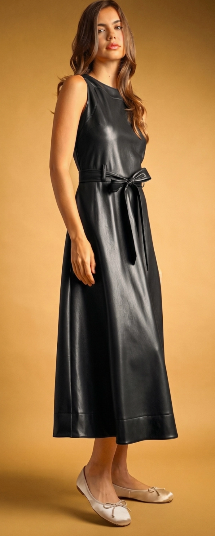 Faux Leather Sleeveless Midi Dress