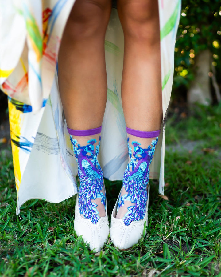 Aquamarine Peacock  Sheer Socks