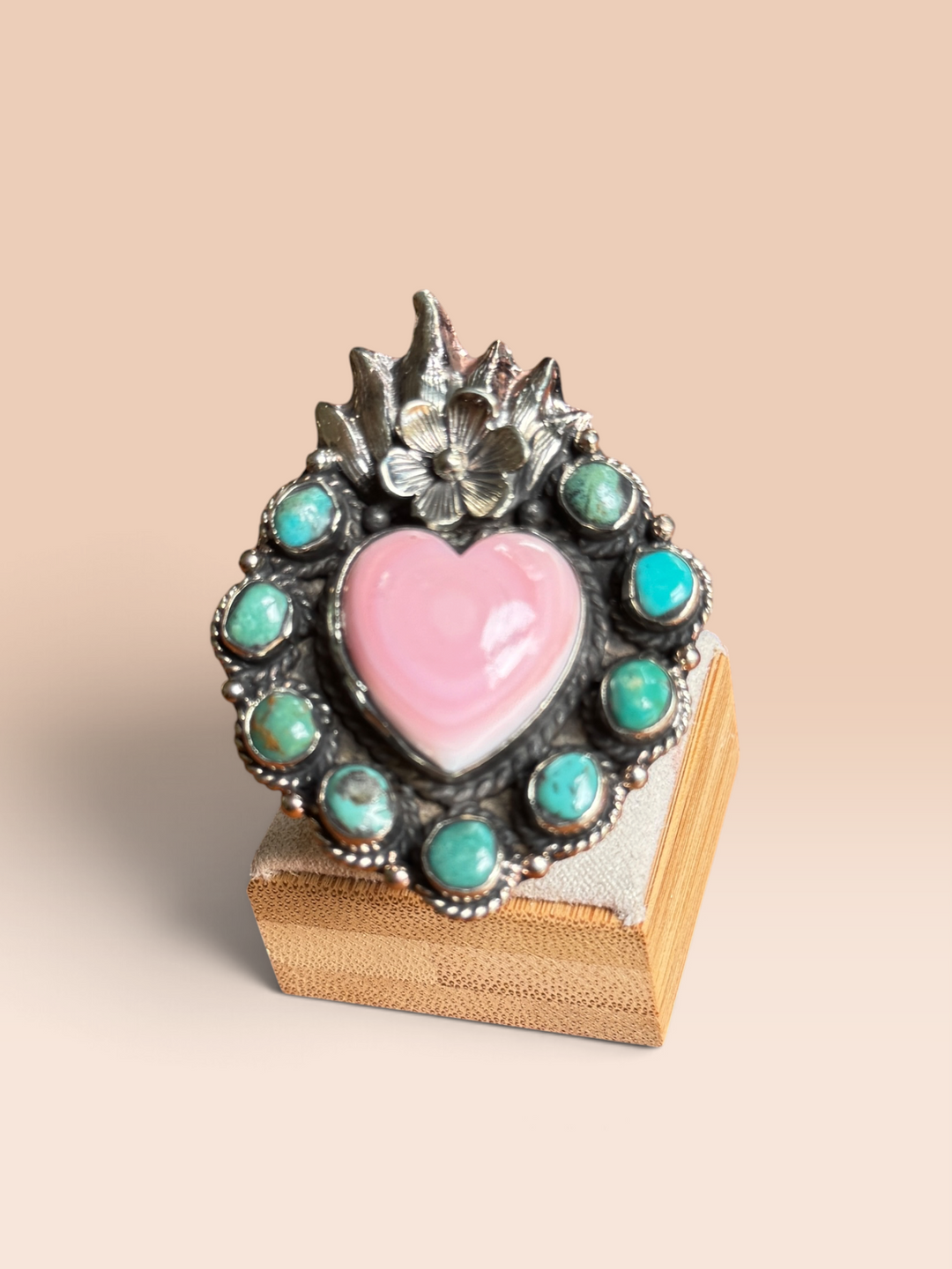 Pink Conch + Turq Heart Ring