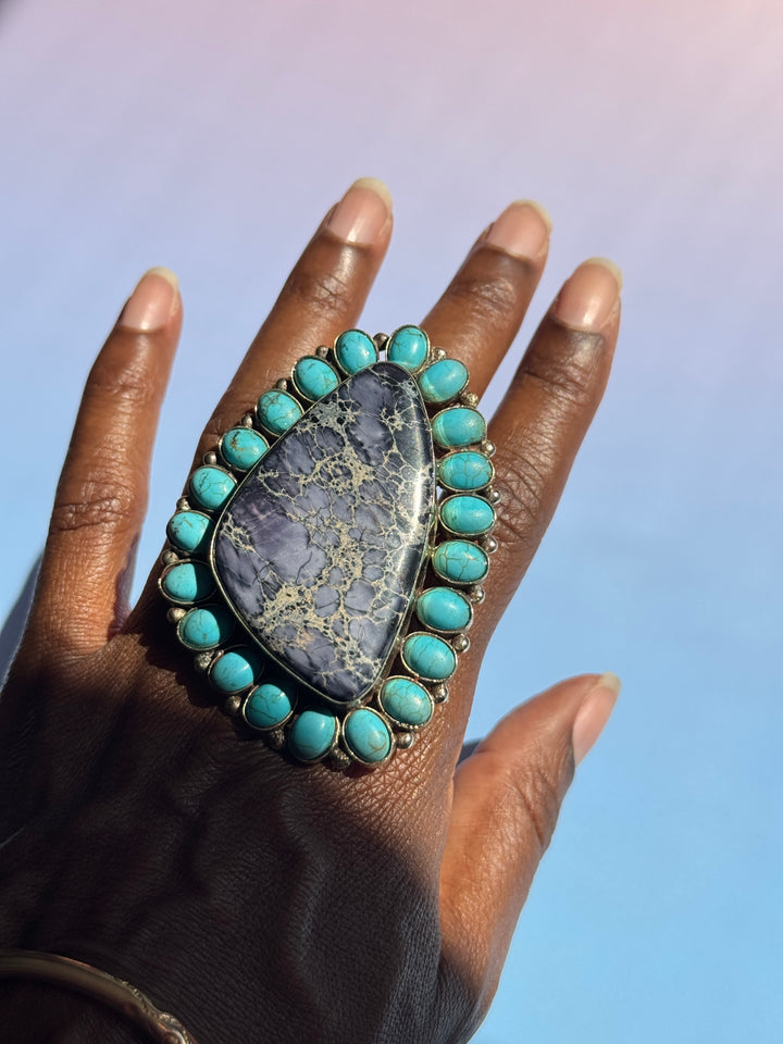 Blue Marble Turq Marquis Adj Ring