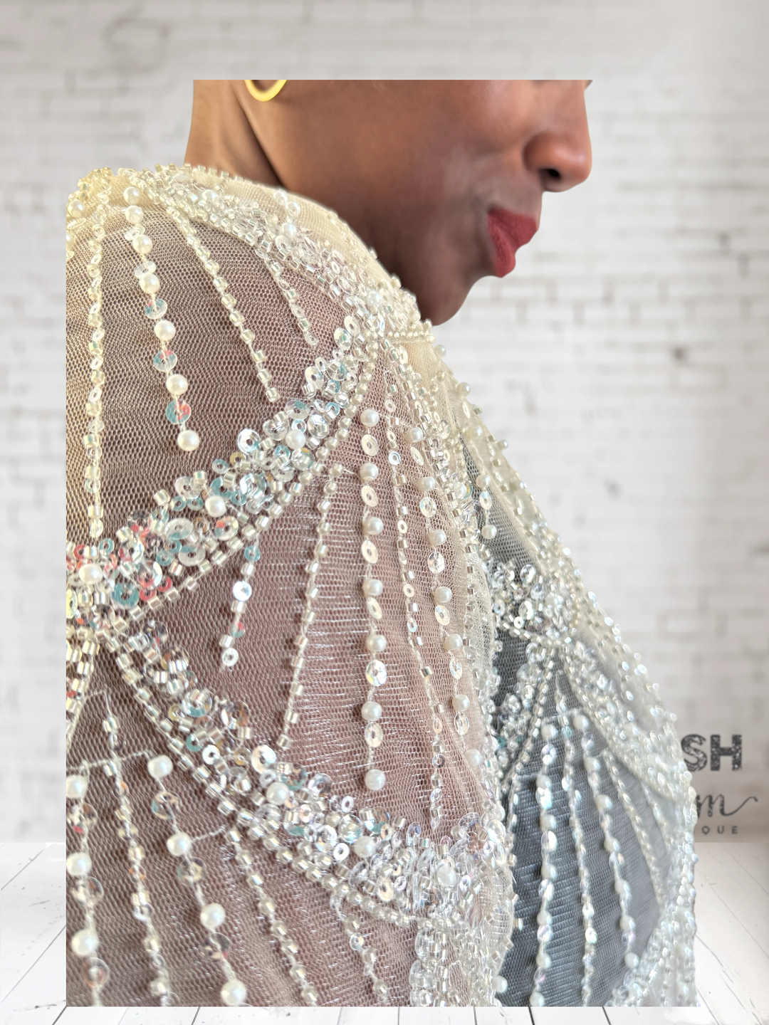 Sequin Bead Mesh Cape Top