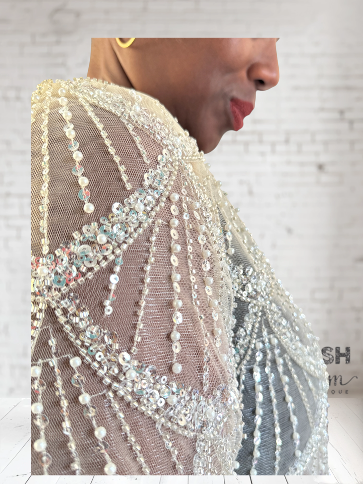 Sequin Bead Mesh Cape Top