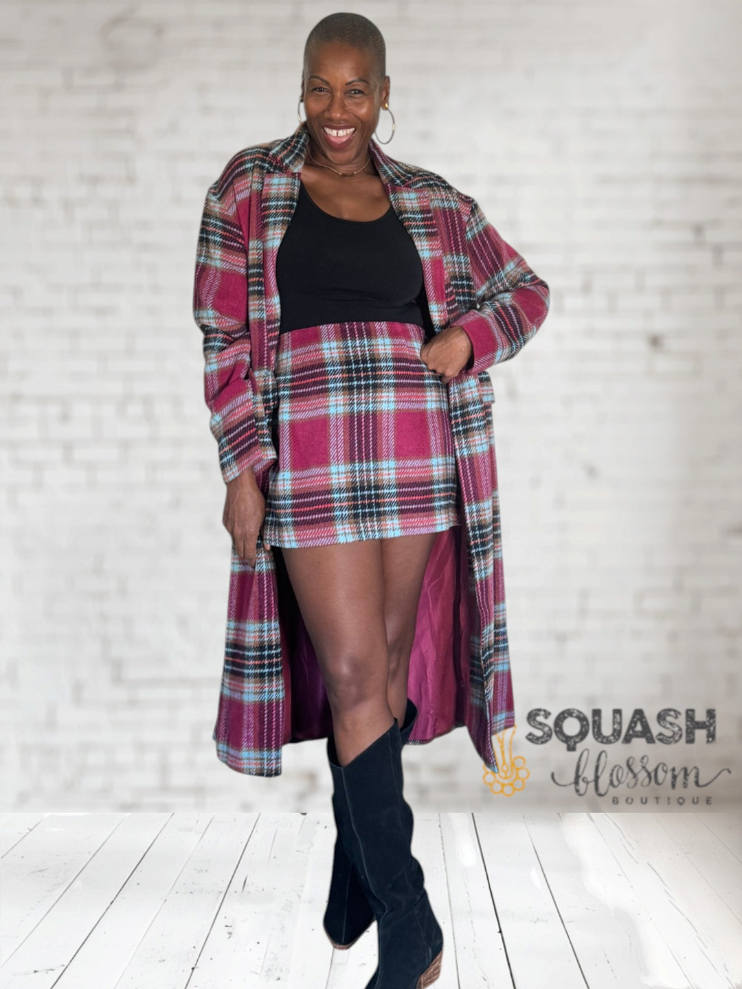 Plaid Wool Long Coat