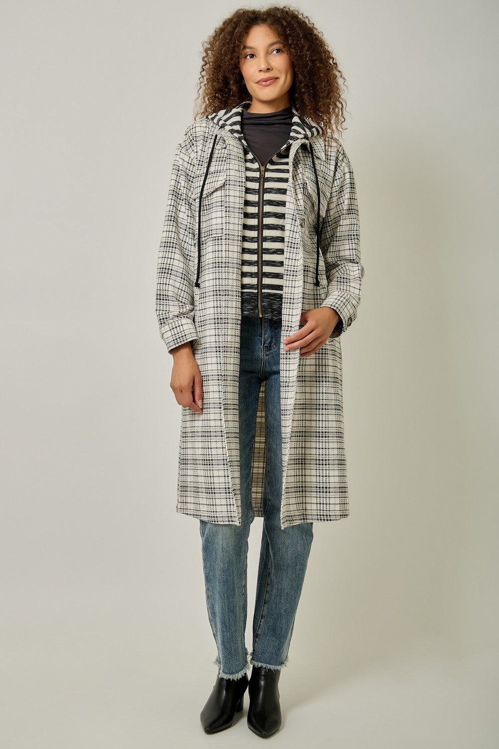 Twofer Hoodie Plaid Coat