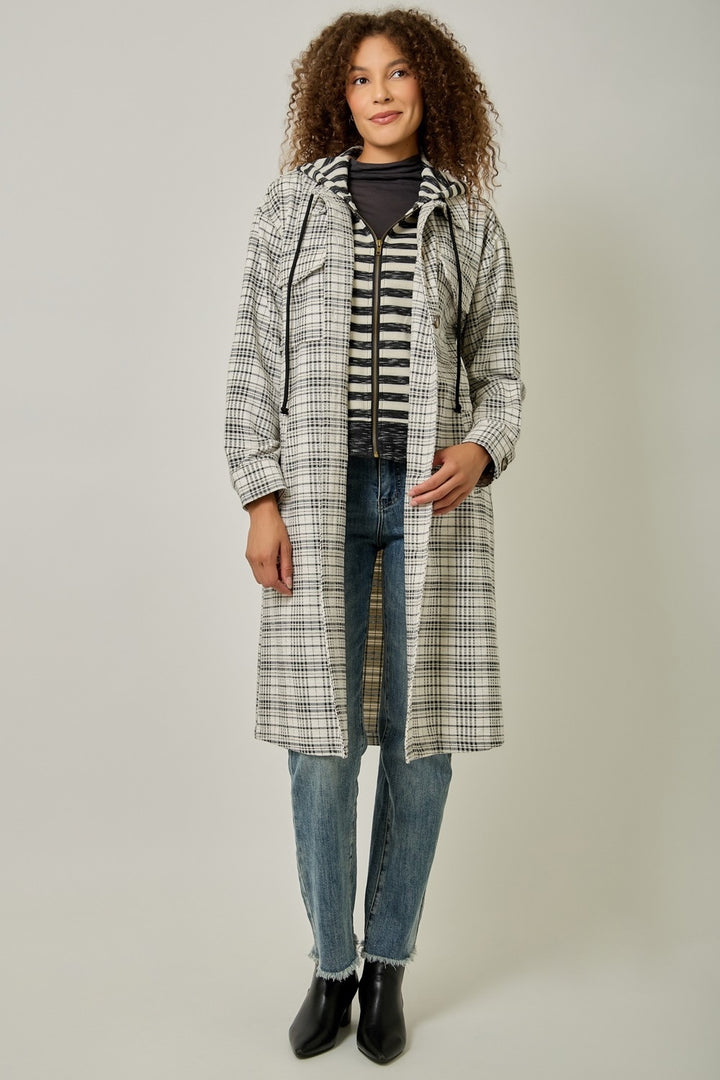 Twofer Hoodie Plaid Coat