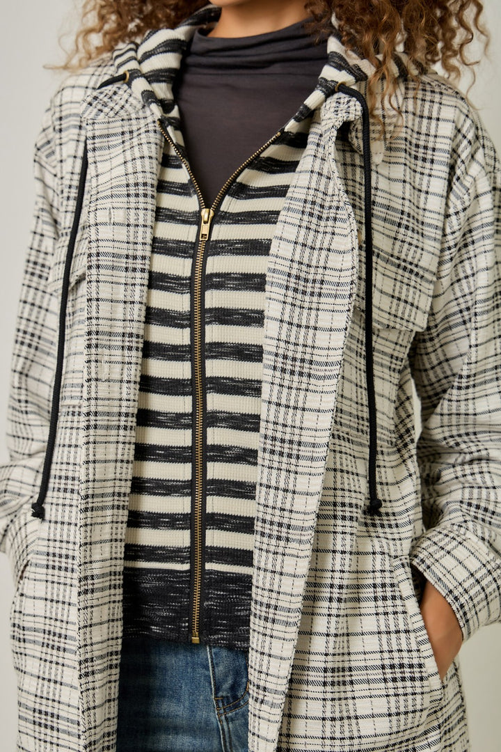 Twofer Hoodie Plaid Coat