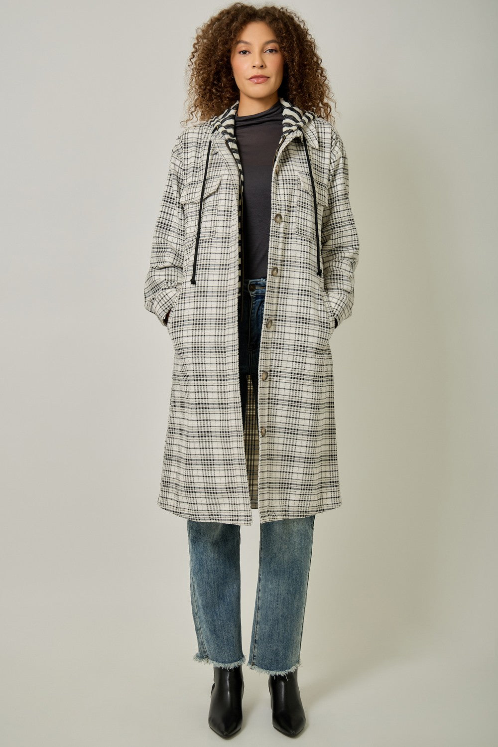 Twofer Hoodie Plaid Coat