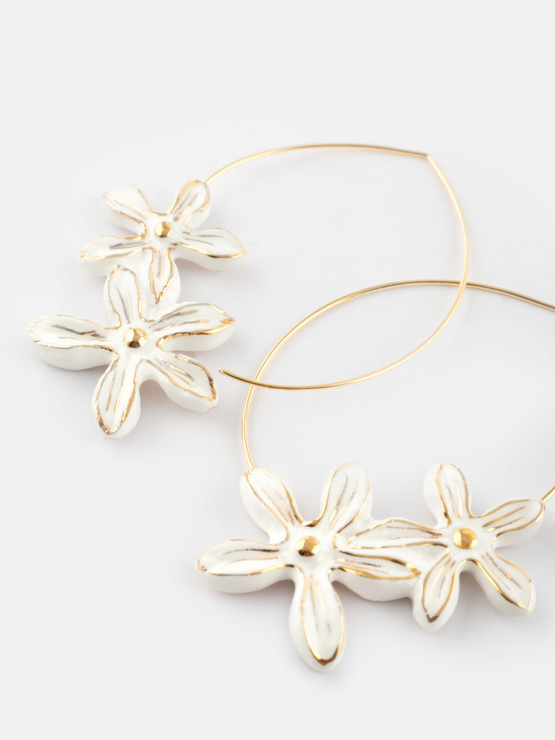 White Flowers Hoop Earrings