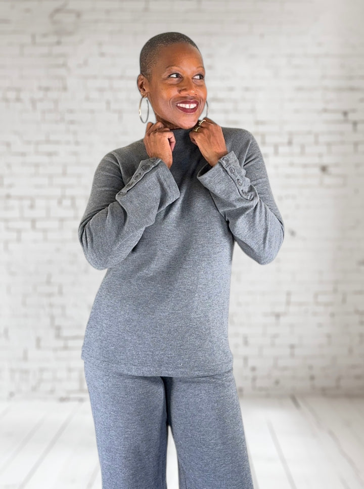 Raglan Mock Neck Button Sleeve