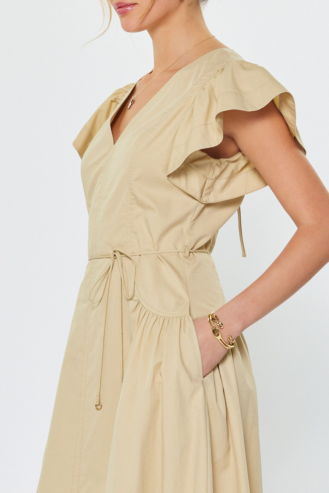 Corsetted Ruffle Sleeve Dress