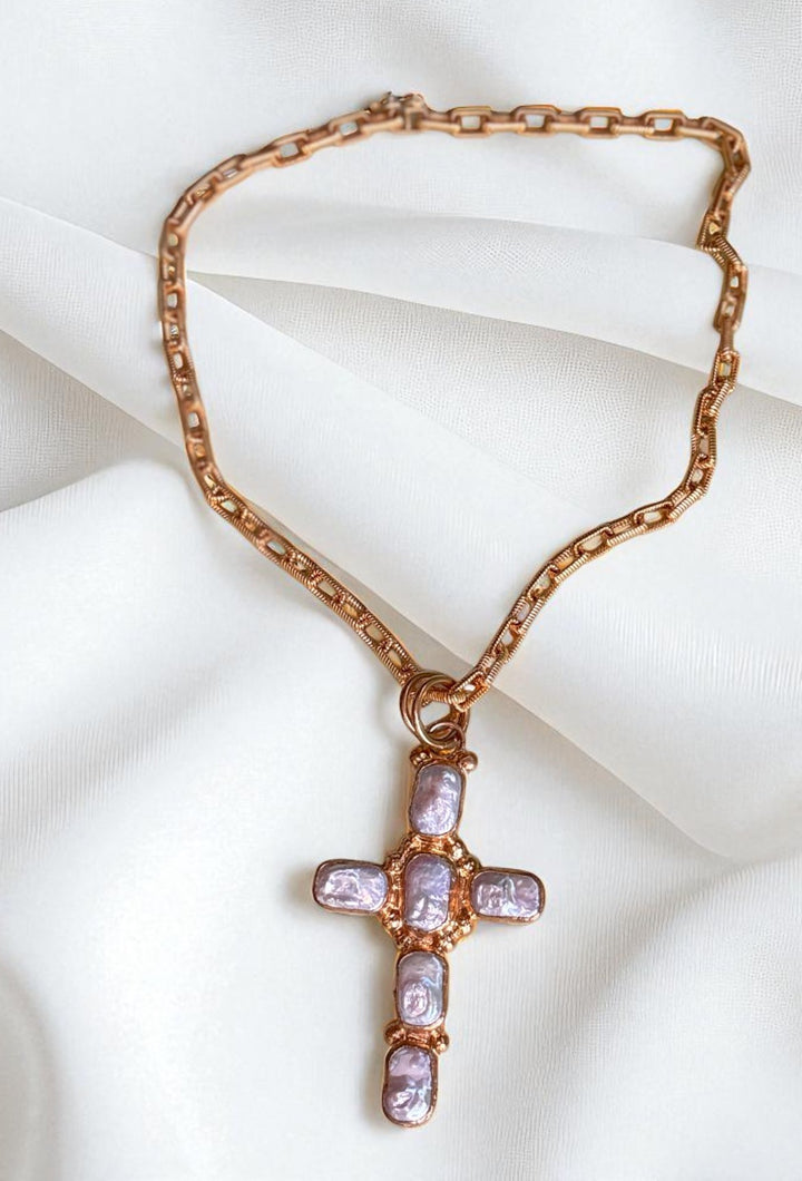 14k GF Pearl Cross Necklace