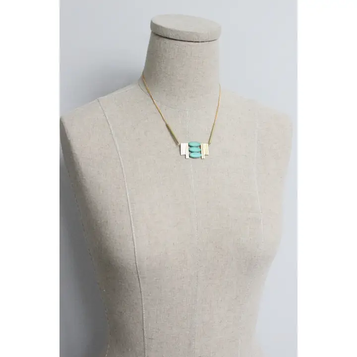 Turquoise + Brass Artdeco Necklace