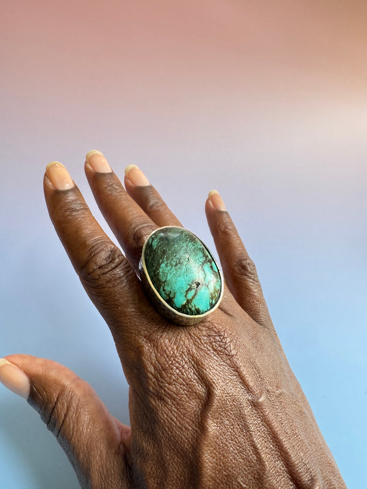 Turq Oval Adj Ring