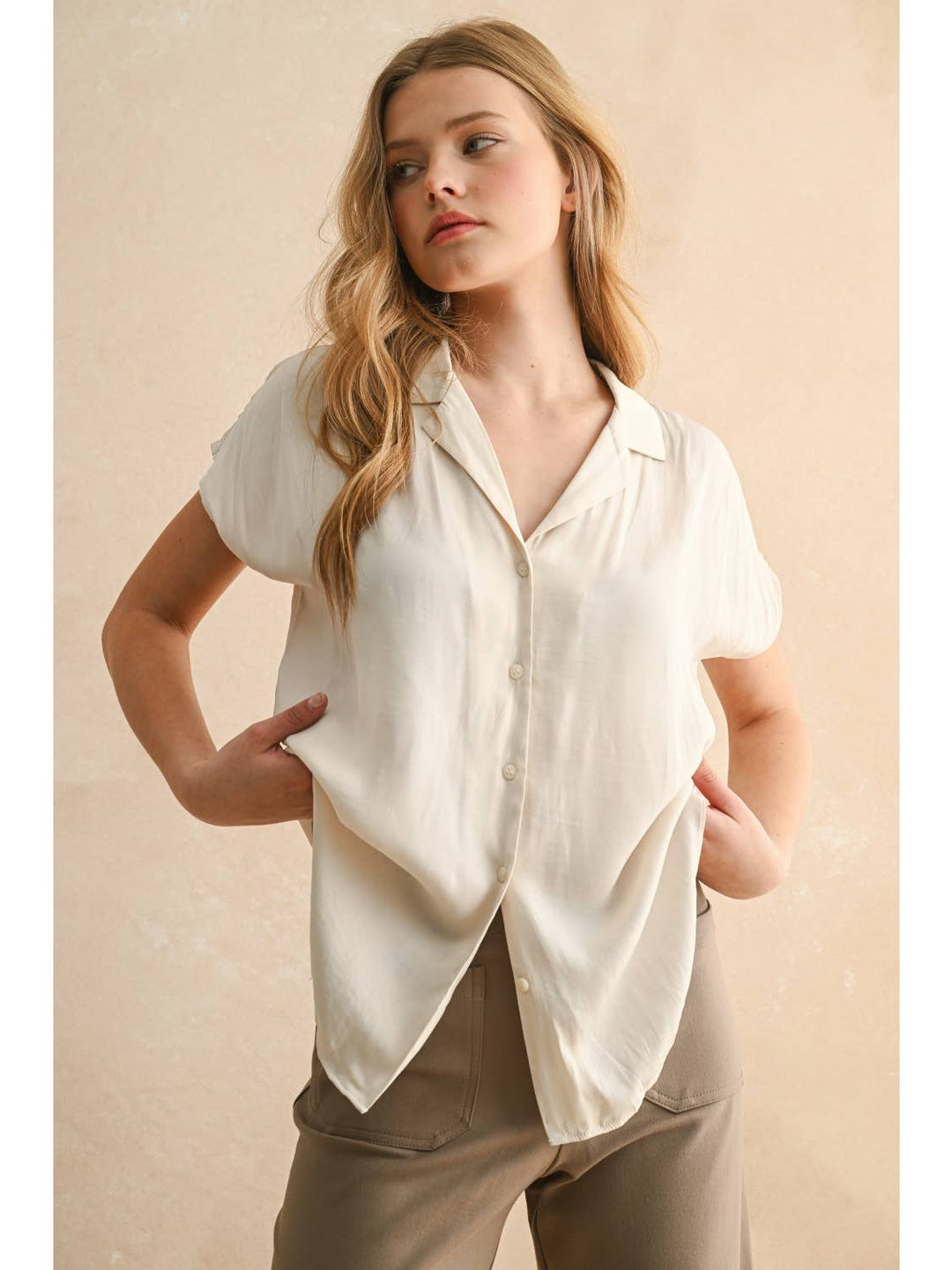 Button Down Cap Sleeve Shirt