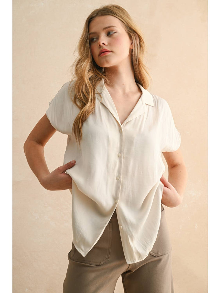 Button Down Cap Sleeve Shirt
