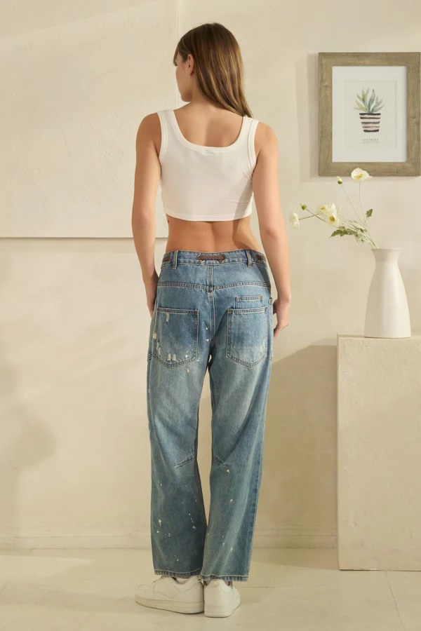 Washed Paint Barrel Jean