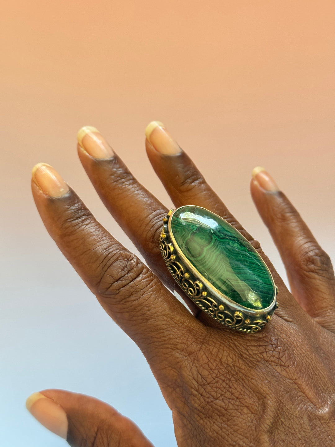 Malachite Oval Adj Ring