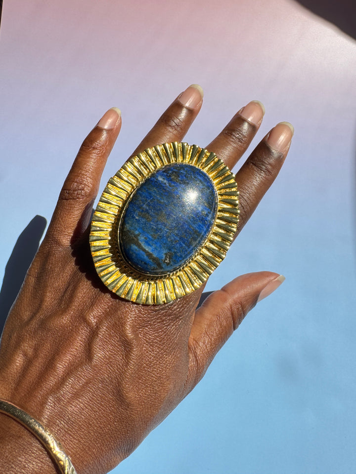Lapiz Lazuli Gold Plated Adj Ring