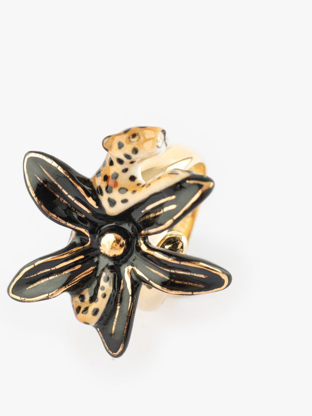 Black Erine Flower & Leopard Ring
