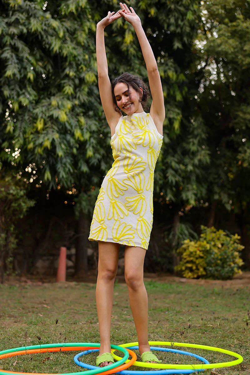 Sunset Banana Embroidered Dress