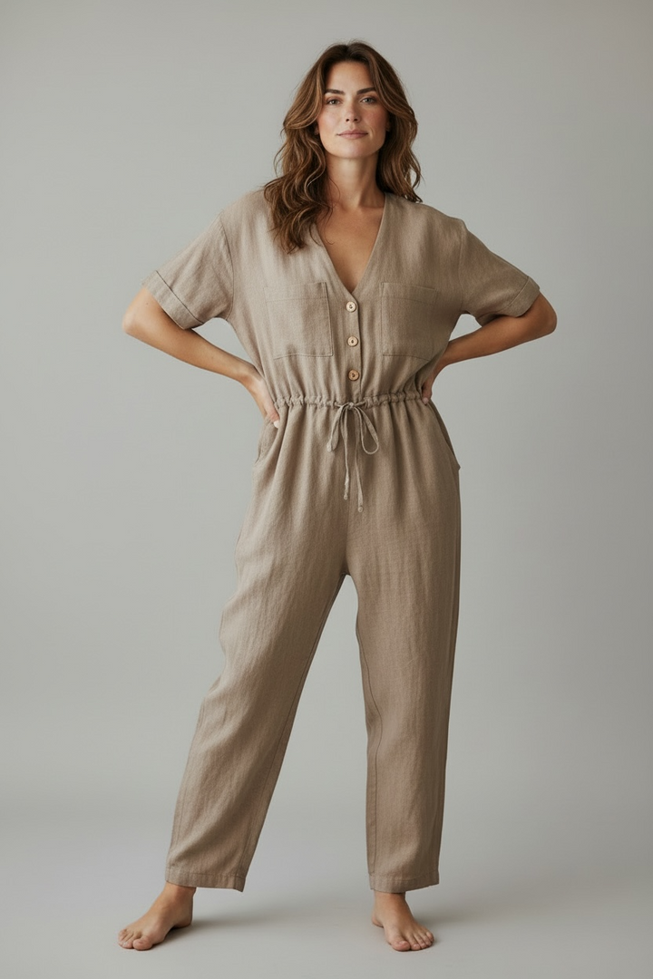 Linen Long Sleeve Jumpsuit
