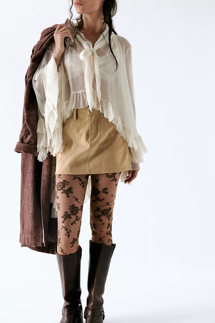 Flocked Floral Tights