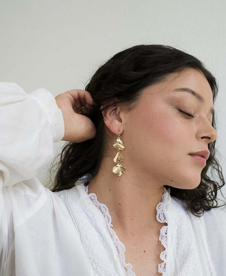 Sayuri Ginkgo Leaf Triple Drop Earrings
