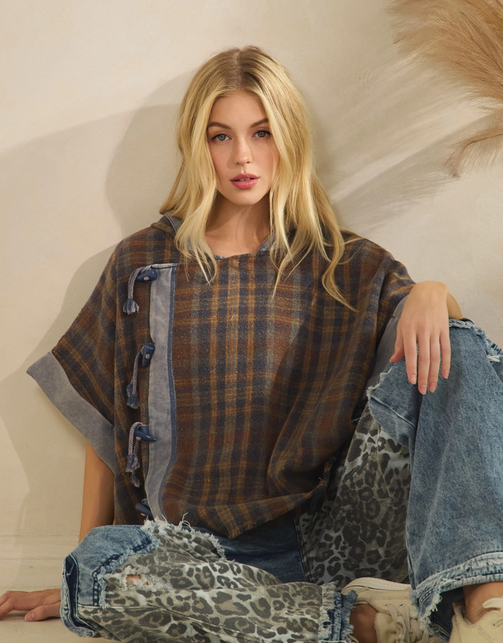 Washed Toggle Poncho Jacket