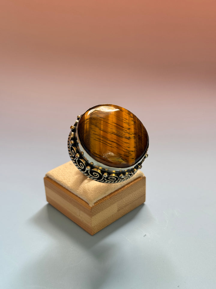 Tigers Eye Round Adj Ring