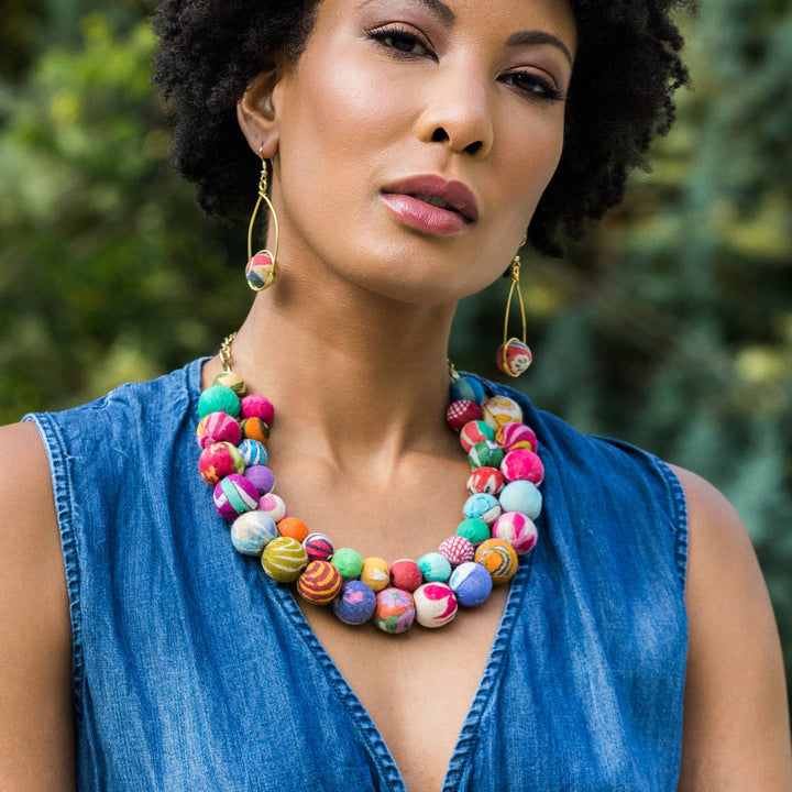 Double Layer Kantha Bead Necklace