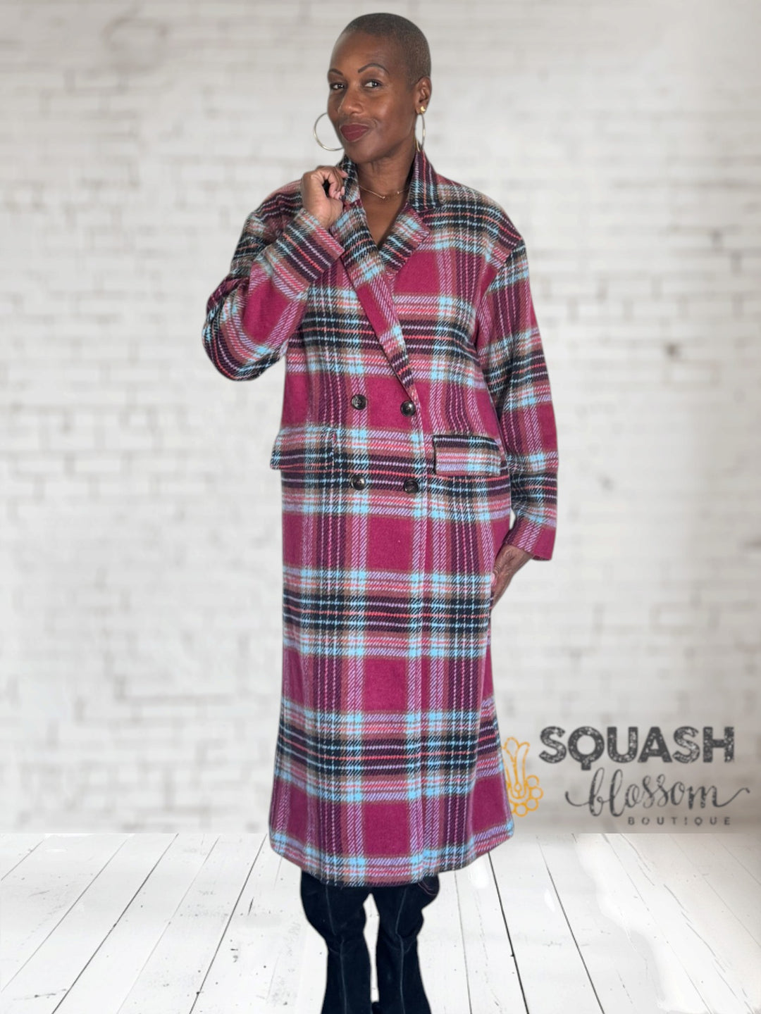 Plaid Wool Long Coat