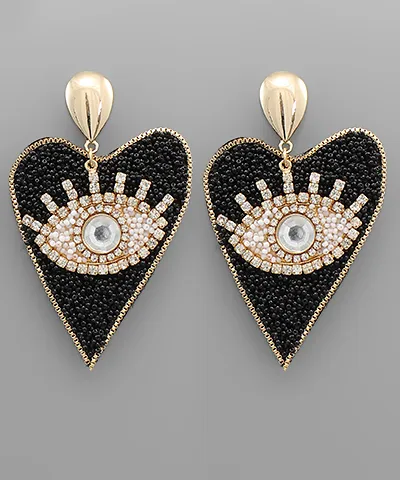 Heart Evil Eye Bead Earrings