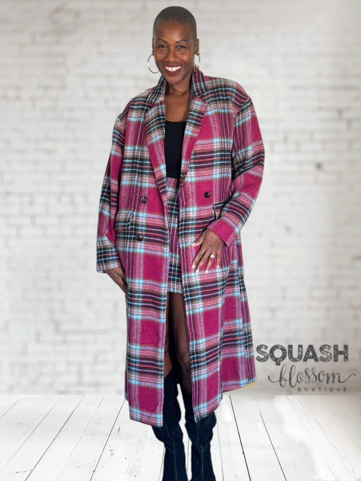 Plaid Wool Long Coat