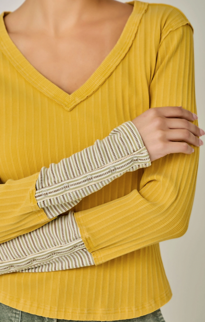 Washed V Neck Top