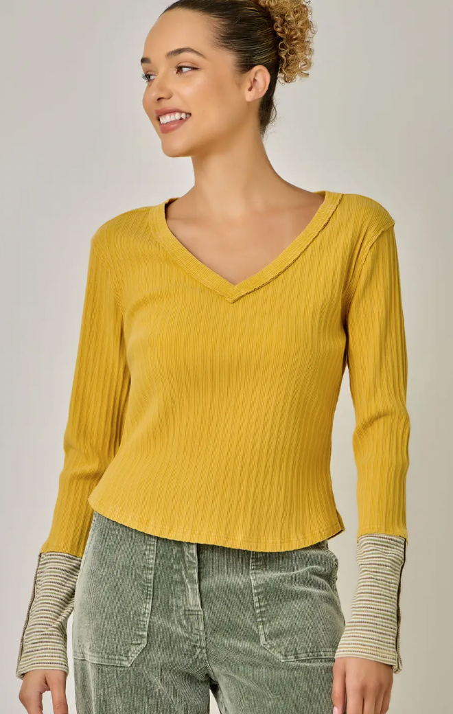Washed V Neck Top