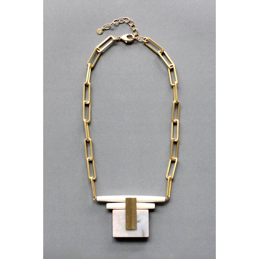 Chain + Pink Agate Necklace