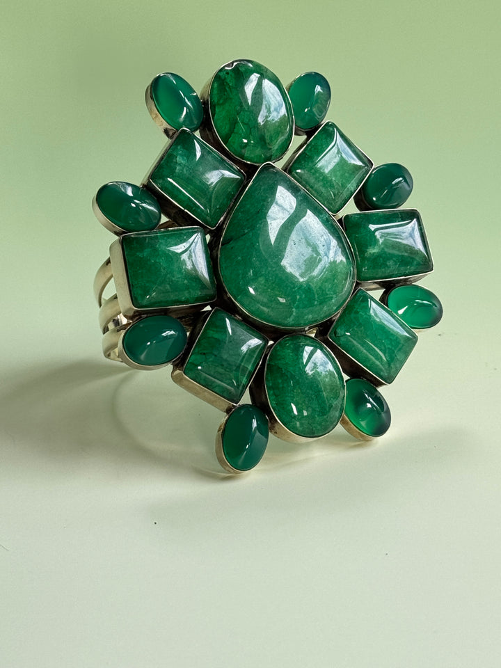 Green Onyx Cluster Statement Cuff