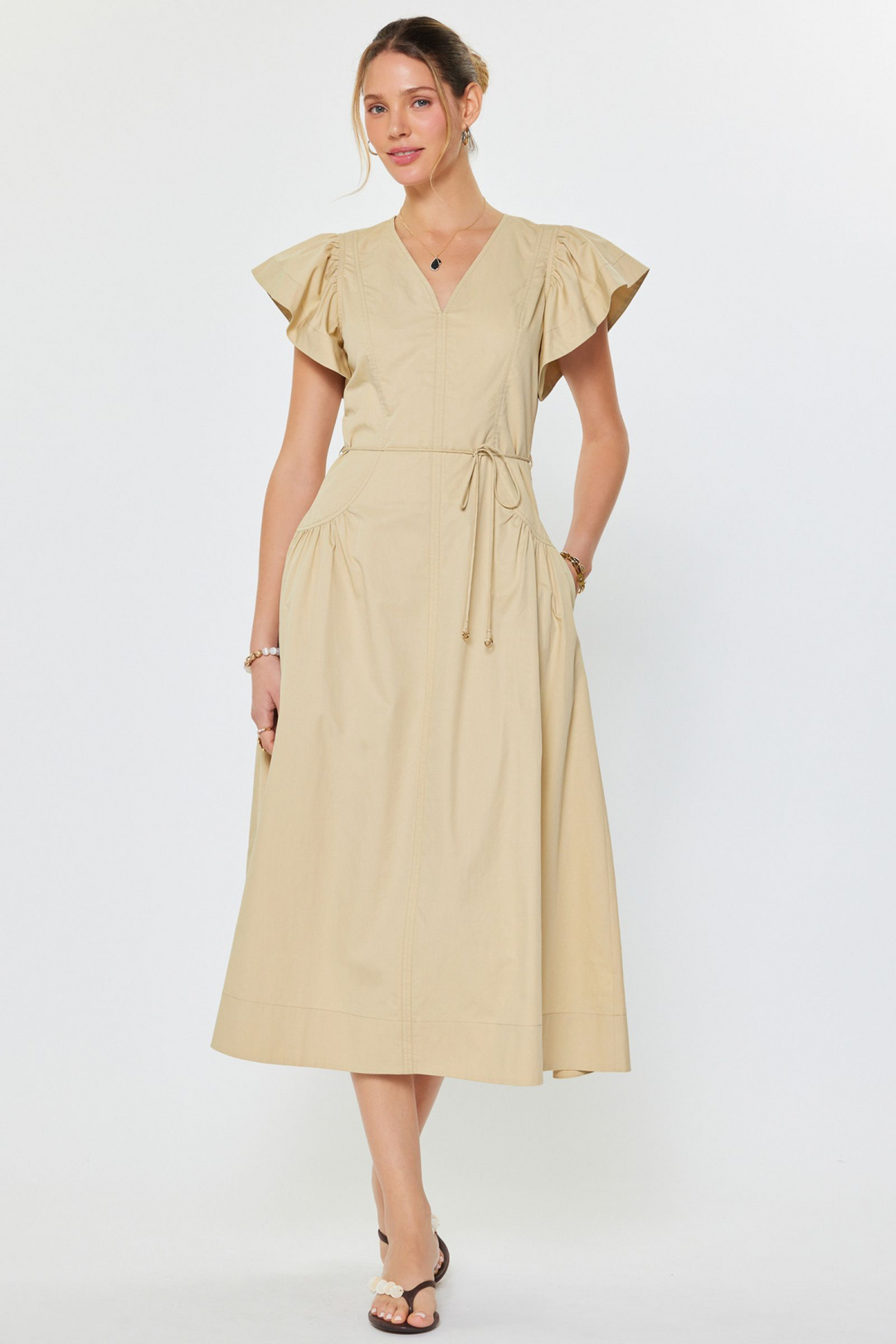 Corsetted Ruffle Sleeve Dress