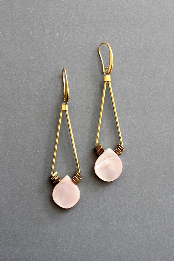 Mother Of Pearl + Gold Hematite Earrings