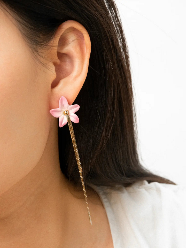 Pink Lily with Fringes Earrings