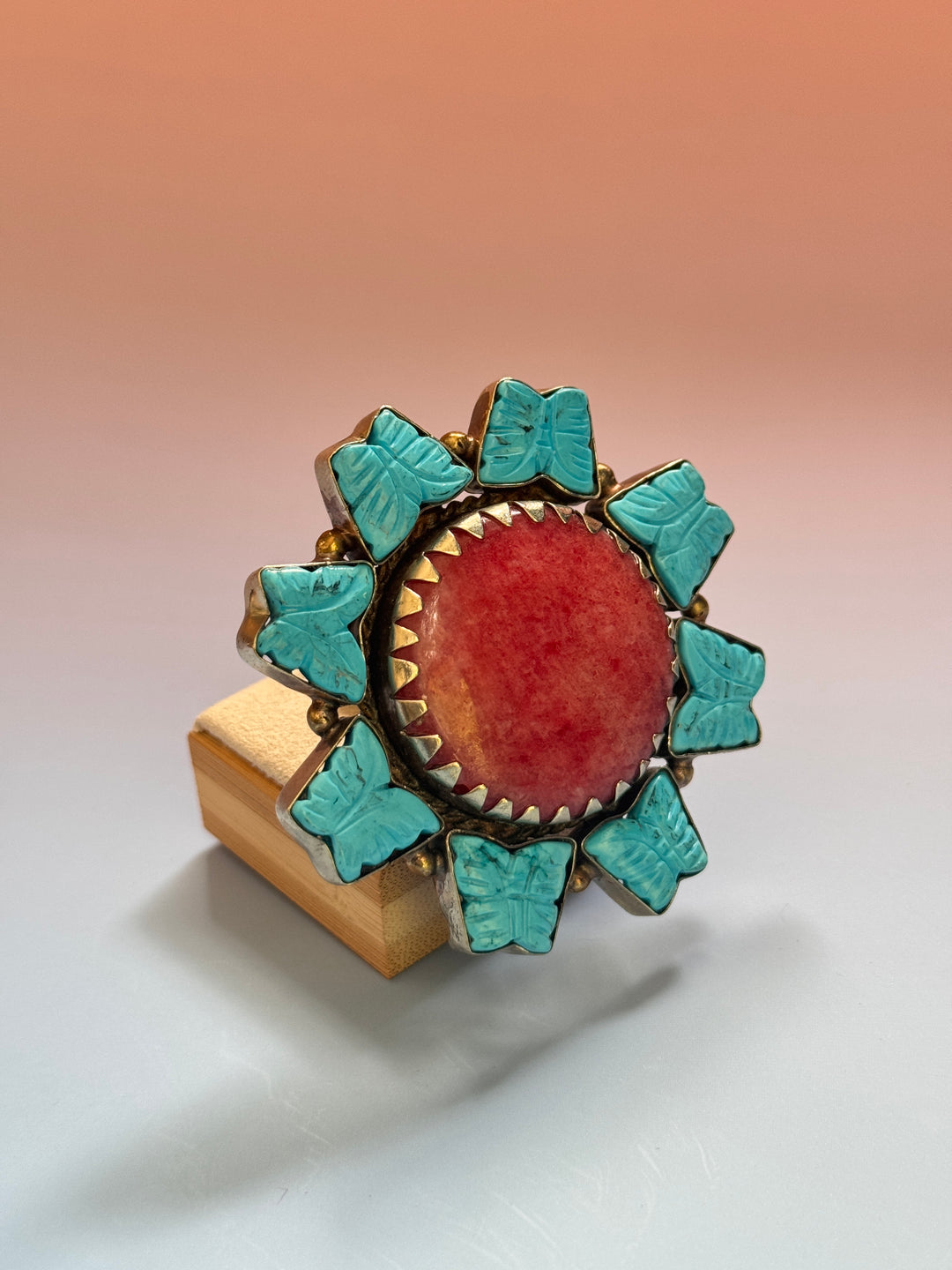 Turq Butterfly Red Agate Ring