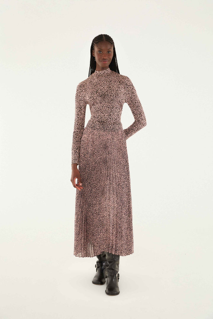 Baby Leopard Pleated Maxi Skirt