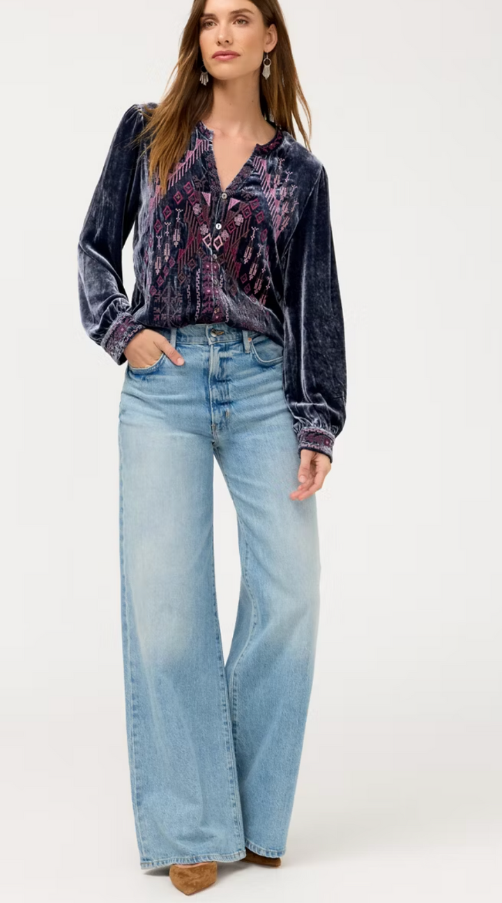 Velvet Button Front Blouse