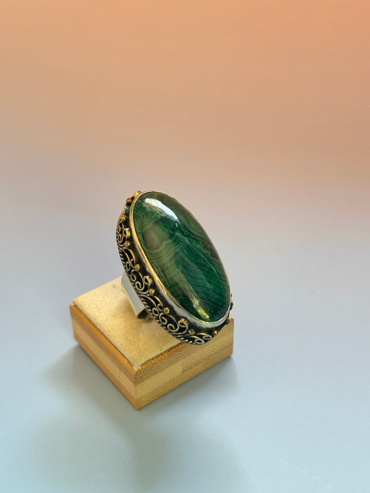 Malachite Oval Adj Ring