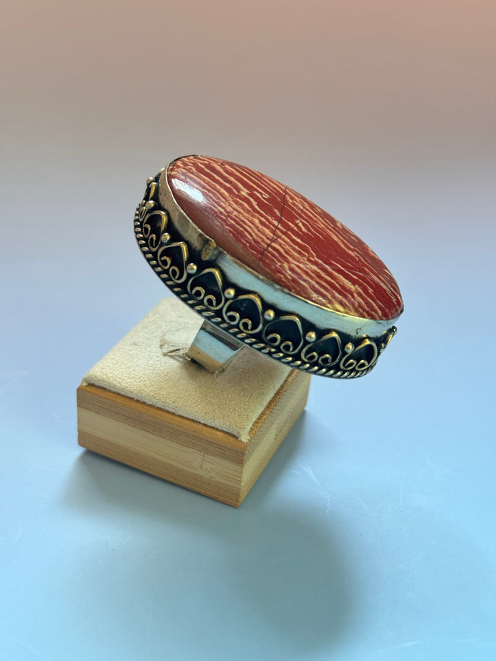 Stripe Red Jasper Adj Ring
