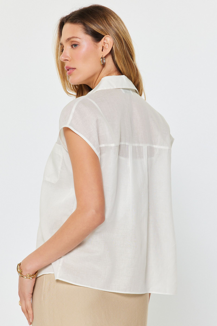 Sheer Short Sleeve Button Up Top