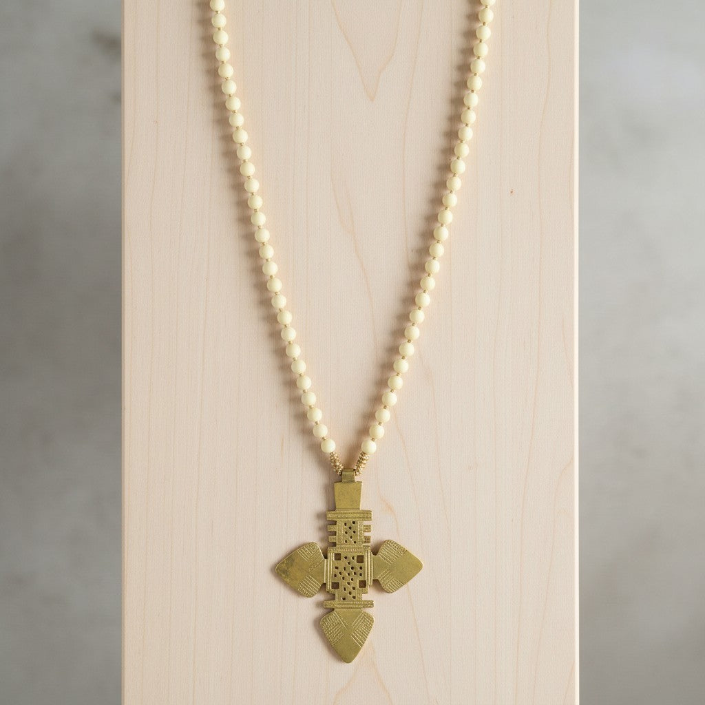Antique Coptic Cross Stone Necklace