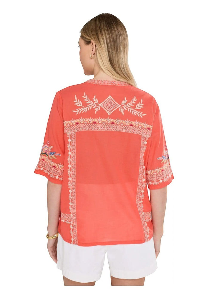 Easy V- neck Embroidered Top