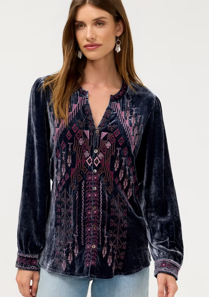 Velvet Button Front Blouse
